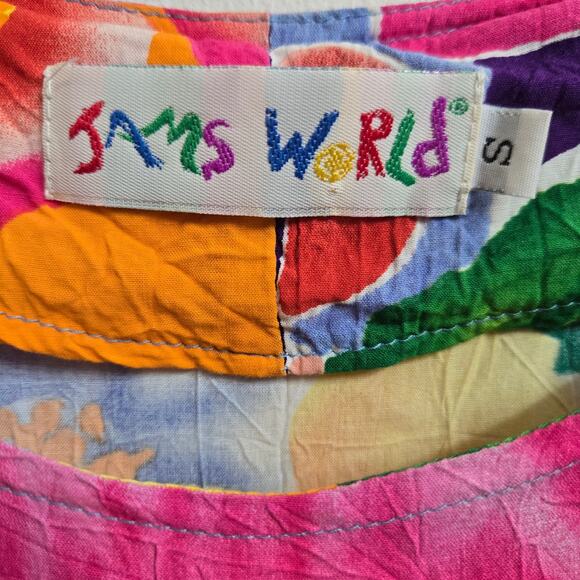 Jams World Vtg 90s Boho Maximalist Dopamine Hawaiian Floral Hattie Tier Dress S - Picture 4 of 8